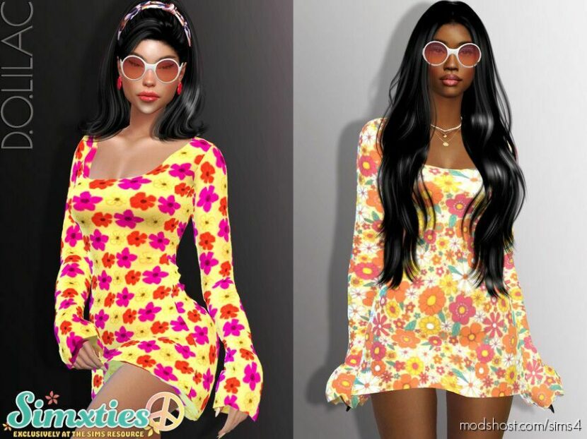 Sims 4 Elder Clothes Mod: Simxties Floral Print Dress DO867 (Featured)