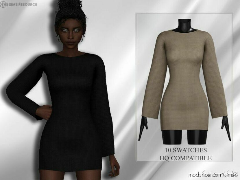 Sims 4 Female Clothes Mod: _Ironik_ Long Sleeve Dress (Featured)