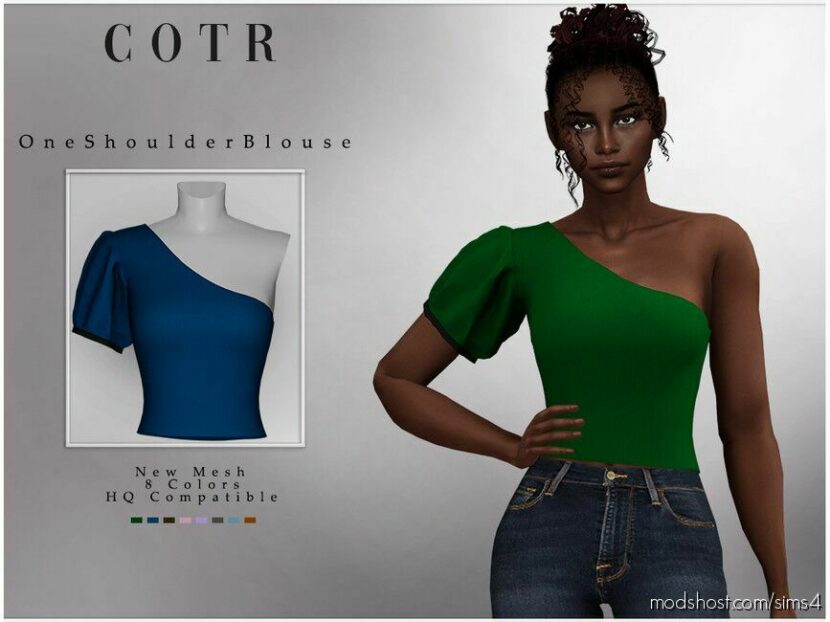 Sims 4 Everyday Clothes Mod: Chordoftherings ONE Shoulder Blouse T-430 (Featured)