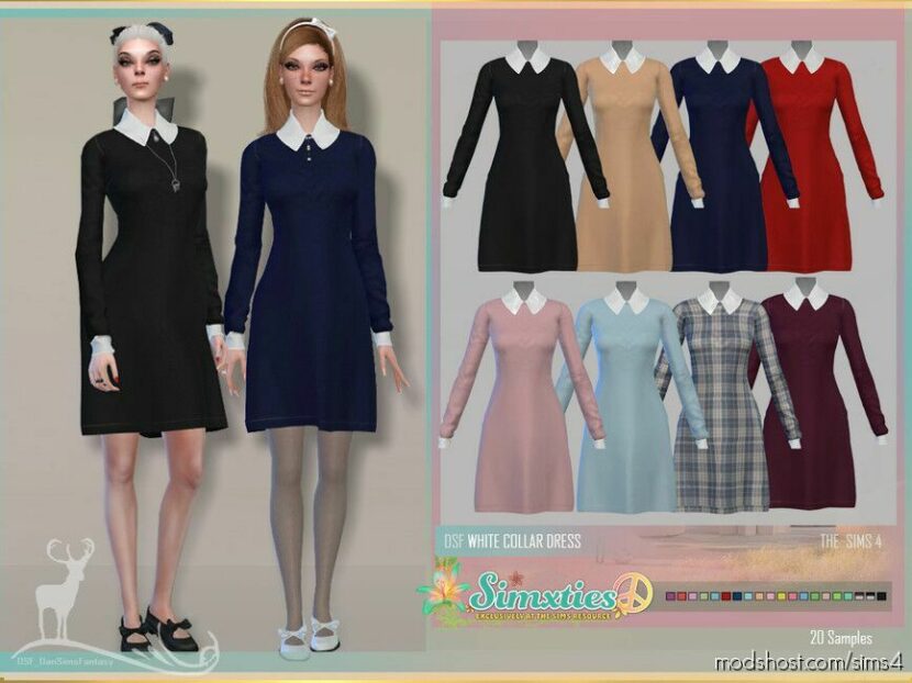 Sims 4 Everyday Clothes Mod: Simxties_ White Collar Dress (Featured)