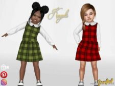 Sims 4 Female Clothes Mod: Koyuki – Plaid Dress With White Sleeves And Ruffled Collar (Image #2)