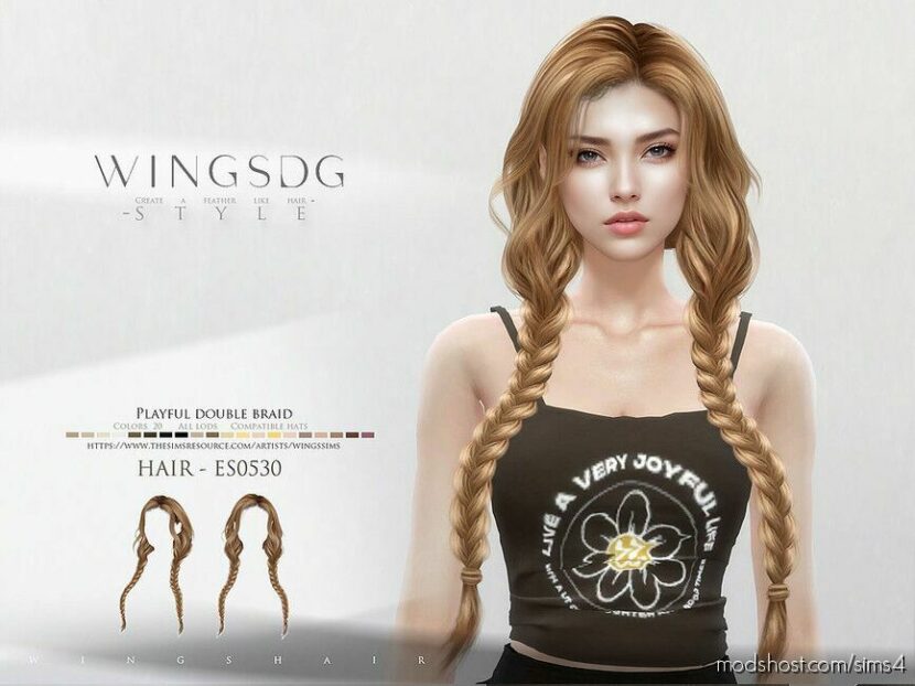 Sims 4 Female Hair Mod: Wings-ES0530 Playful Double Braid (Featured)