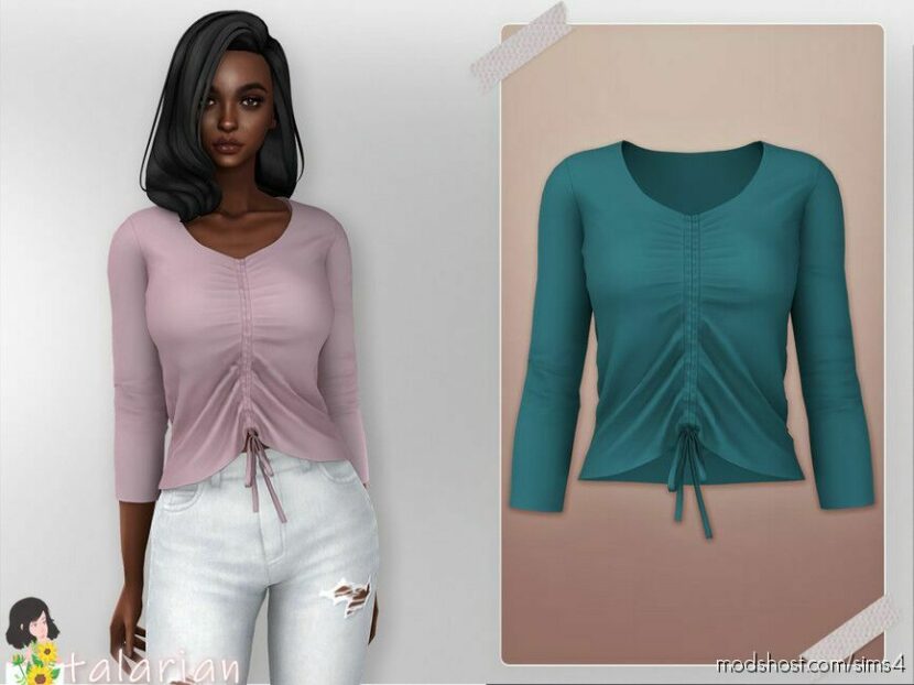 Sims 4 Teen Clothes Mod: Sienna Tie-Front Blouse (Featured)