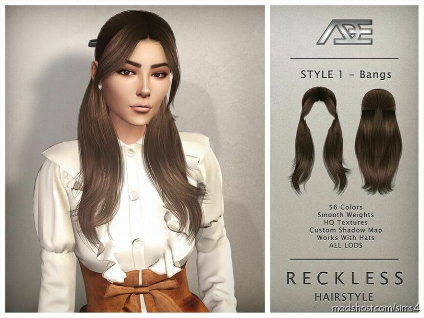 Sims 4 Female Mod: Reckless – Style 1 With Bangs (Hairstyle) (Featured)