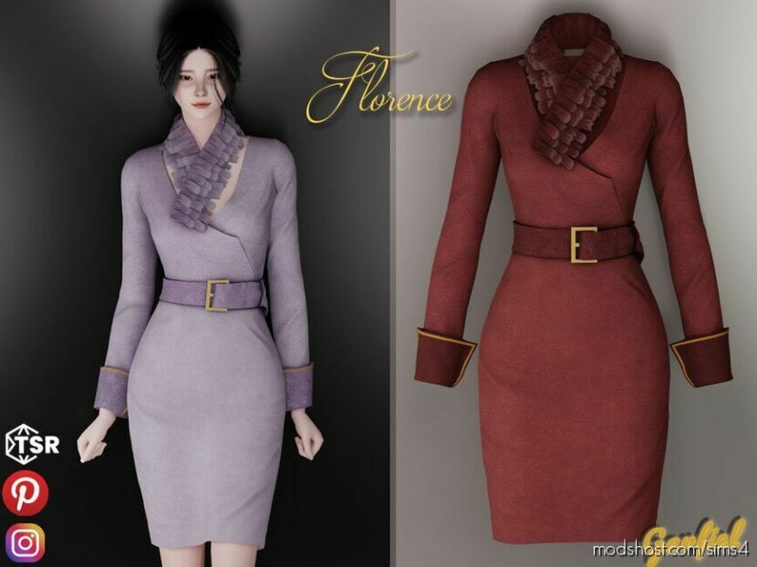 Sims 4 Adult Clothes Mod: Florence – Fashionable Velor Dress (Featured)