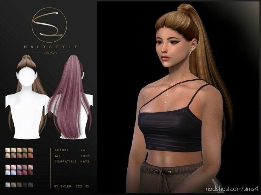 Sims 4 Female Mod: Elegante Ponytail Hairstyle 070523 (Paris) By S-Club (Featured)