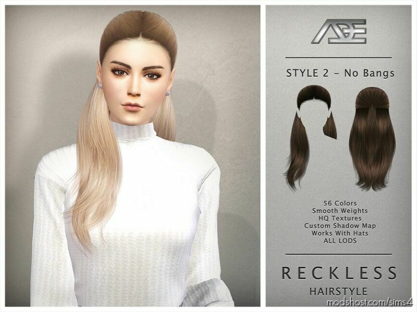 Sims 4 Female Mod: Reckless – Style 2 Without Bangs (Hairstyle) (Featured)