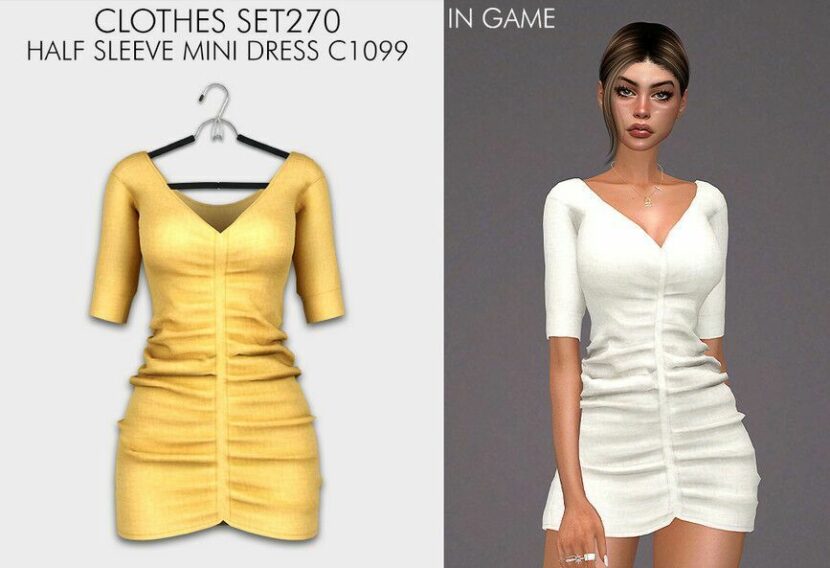 Sims 4 Elder Mod: Clothes SET270 – Short Sleeve Mini Dress C1099 (Featured)