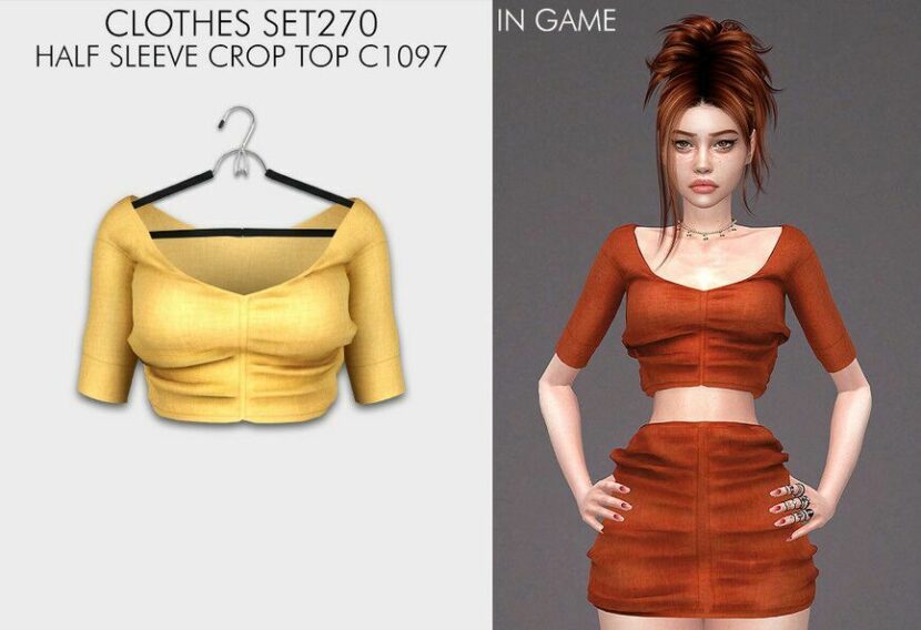 Sims 4 Elder Mod: Clothes SET270 – Half Sleeve Crop TOP C1097 (Featured)