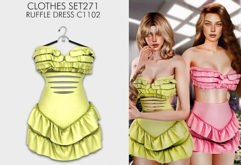 Sims 4 Everyday Mod: Clothes SET271 – Ruffle Dress C1102 (Featured)