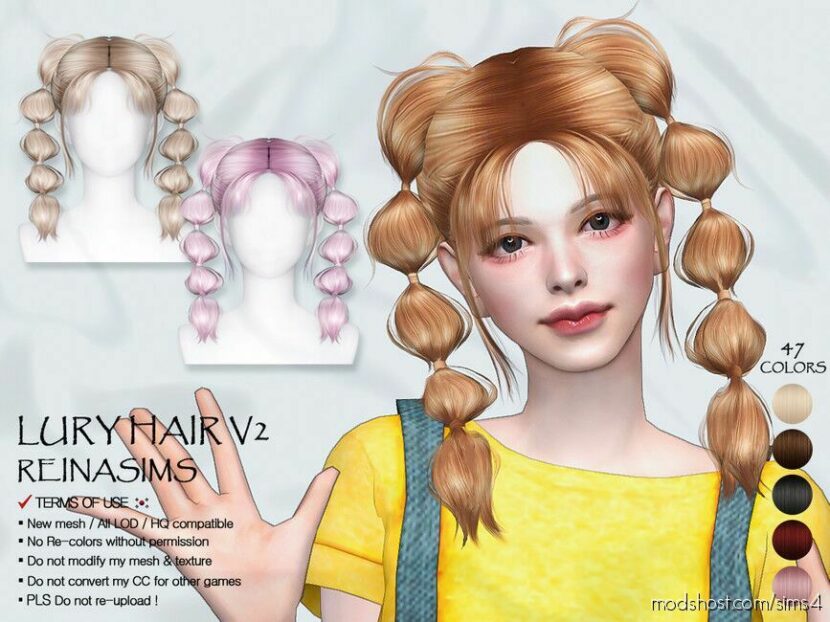 Sims 4 Female Mod: 72 Lury Hair V2 (Featured)