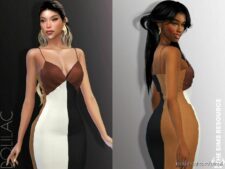 Sims 4 Everyday Clothes Mod: Patchwork Leather Midi Dress DO890 (Image #2)