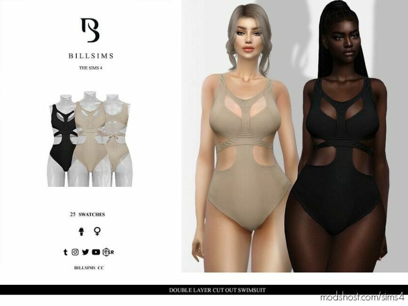 Sims 4 Elder Clothes Mod: Double Layer CUT OUT Swimsuit (Featured)