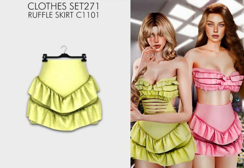 Sims 4 Adult Mod: Clothes SET271 – Ruffle Skirt C1101 (Featured)