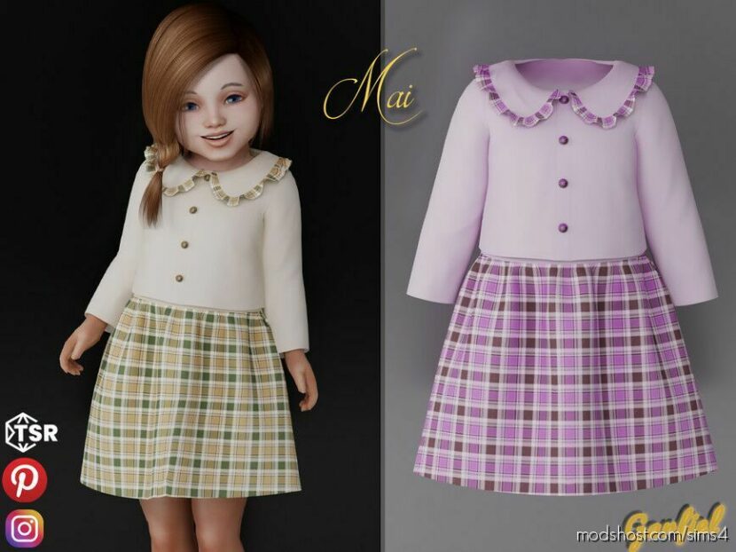 Sims 4 Female Clothes Mod: MAI – Plaid Dress With Ruffle Collar (Featured)