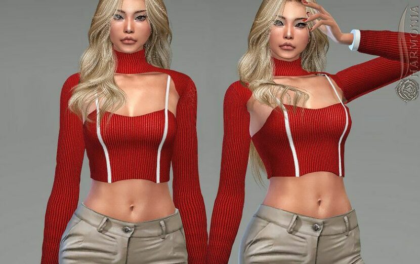 Sims 4 Teen Clothes Mod: RIB Corset Cut-Out Long TOP (Featured)