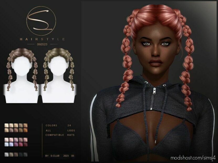 Sims 4 Female Mod: Double Braid Hairstyle 060523 (Sarah) By S-Club (Featured)