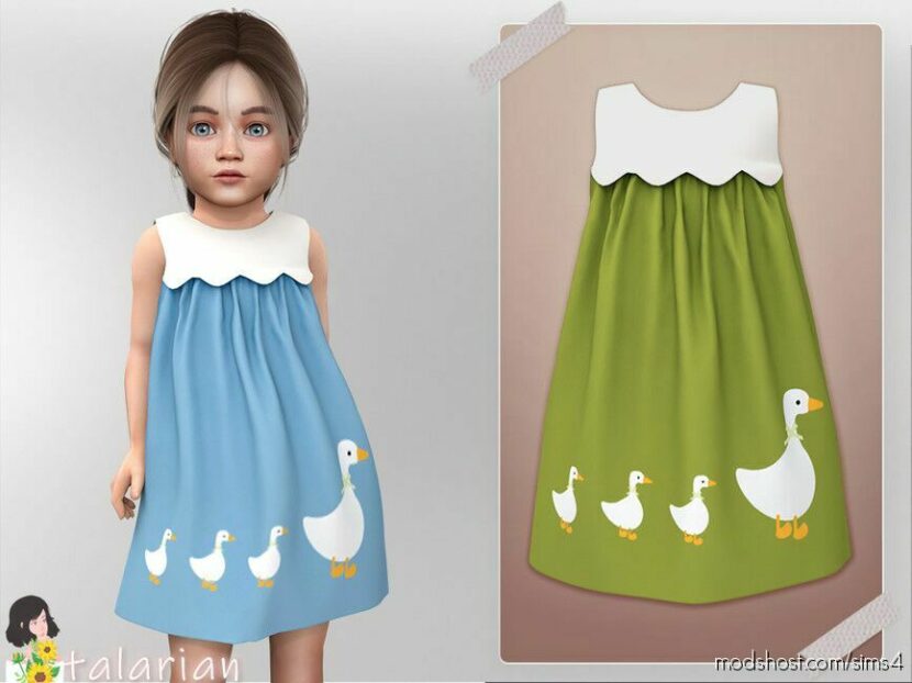 Sims 4 Female Clothes Mod: Ella Dress With Goose Print (Featured)