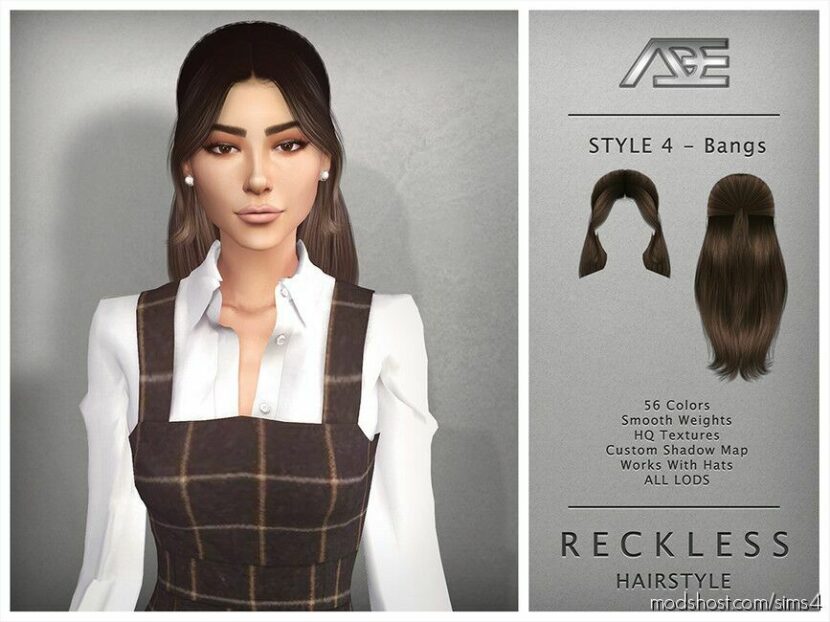 Sims 4 Female Mod: Reckless – Style 4 With Bangs (Hairstyle) (Featured)