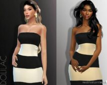 Sims 4 Adult Clothes Mod: Striped Strapless Maxi Dress DO892 (Image #2)