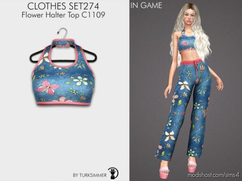 Sims 4 Everyday Mod: Clothes SET274 – Flower Halter TOP C1109 (Featured)