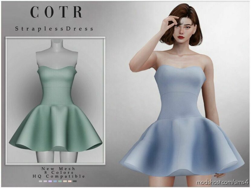 Sims 4 Teen Clothes Mod: Chordoftherings Strapless Dress D-227 (Featured)