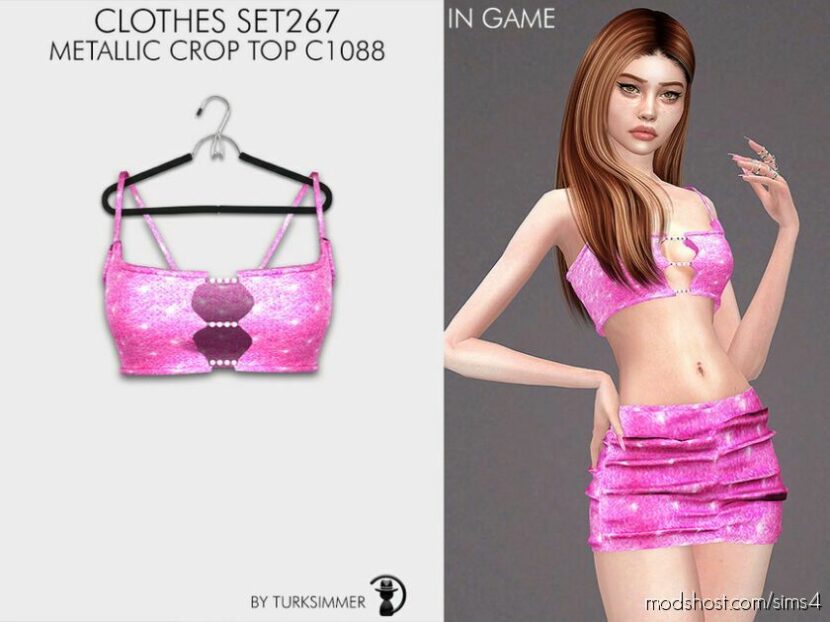 Sims 4 Teen Mod: Clothes SET267 – Metallic Crop TOP C1088 (Featured)