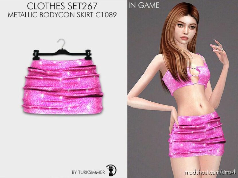 Sims 4 Female Mod: Clothes SET267 – Metallic Bodycon Skirt C1089 (Featured)