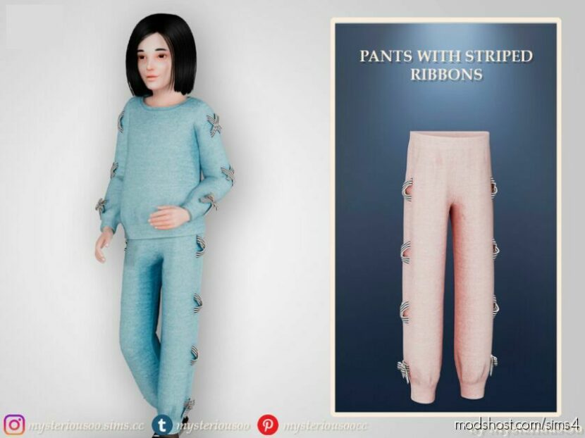 Sims 4 Female Clothes Mod: Pants With Striped Ribbons (Featured)