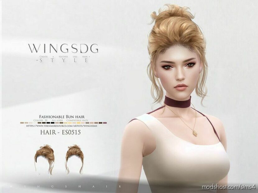 Sims 4 Female Mod: Wings ES0515 Fashionable BUN Hair (Featured)