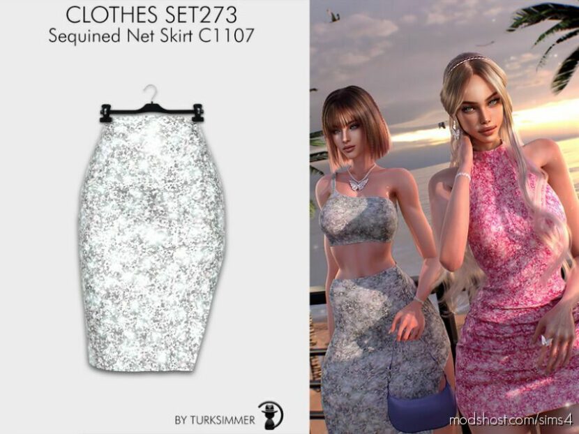 Sims 4 Female Mod: Clothes SET273 – Sequined NET Skirt C1107 (Featured)