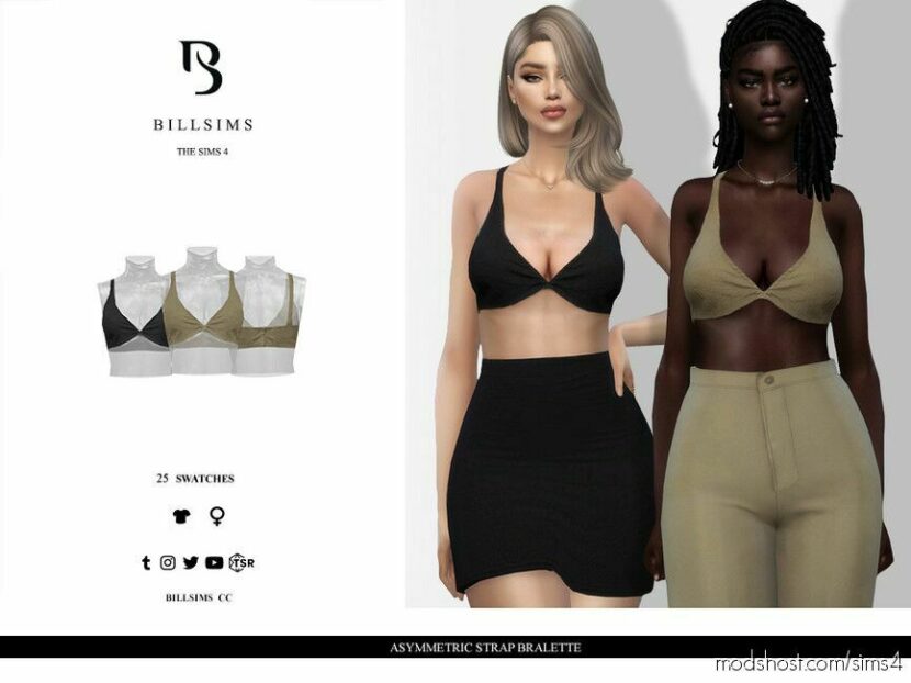 Sims 4 Adult Clothes Mod: Asymmetric Strap Bralette (Featured)