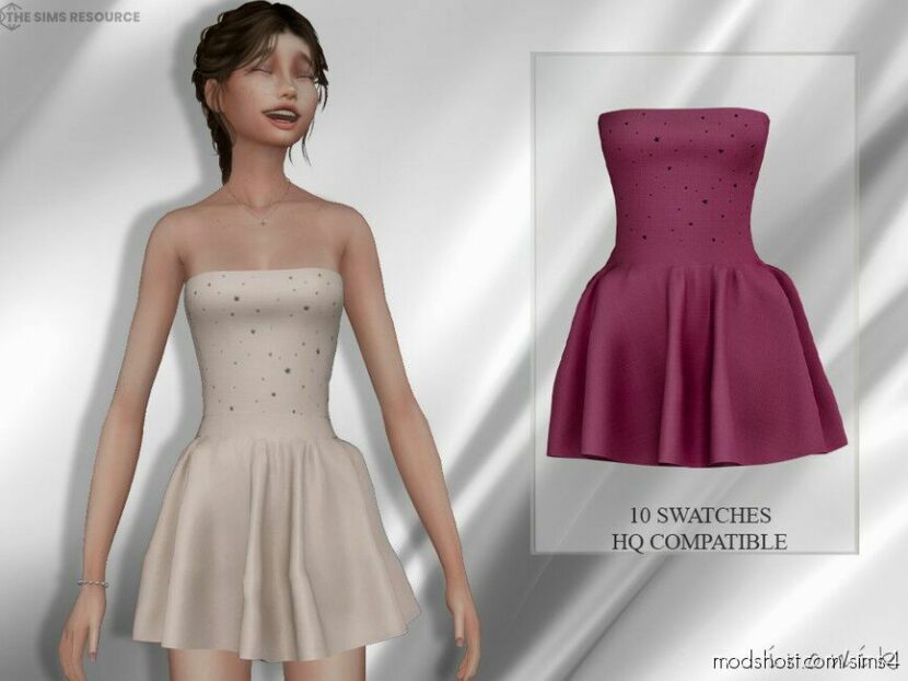 Sims 4 Party Clothes Mod: _Ironik_ Strapless & Pleated Dress (Featured)