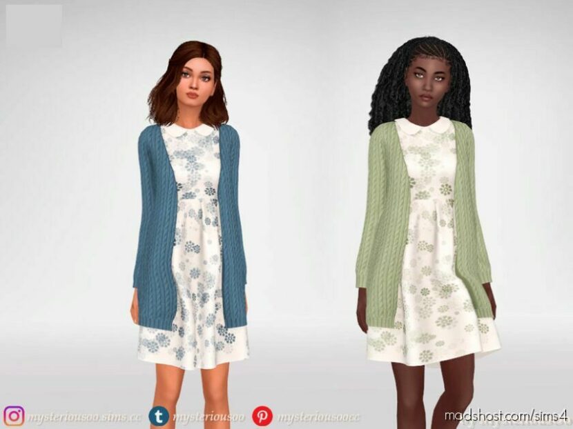 Sims 4 Elder Clothes Mod: Cute Flower Dress And Long Cardigan (Featured)