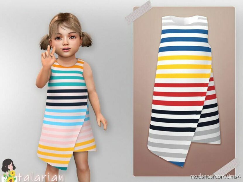 Sims 4 Kid Clothes Mod: Penelope Asymmetric Dress (Featured)