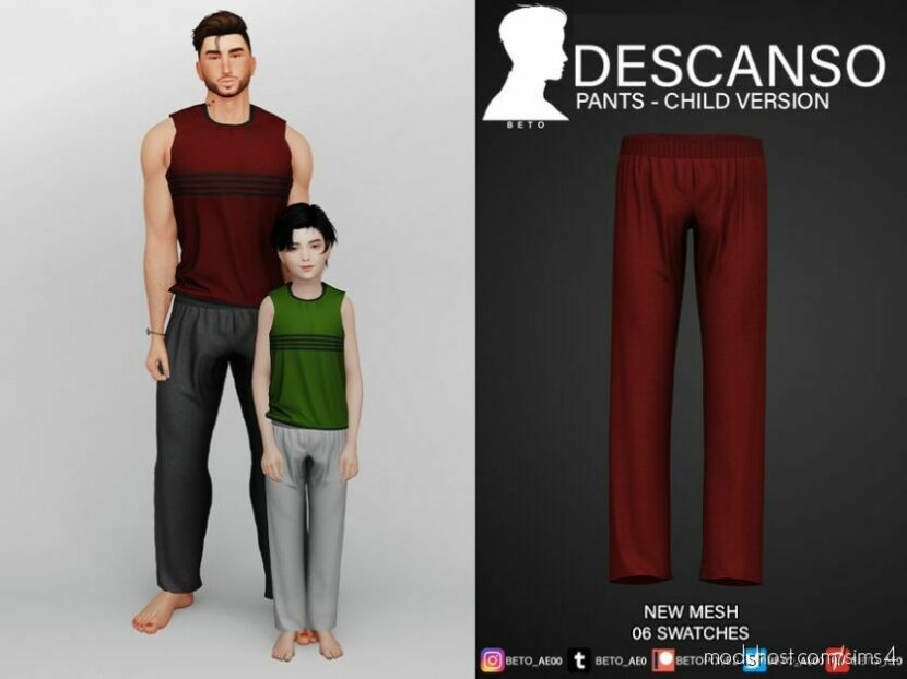 Sims 4 Male Clothes Mod: Descanso (Pants – Child Version) (Featured)