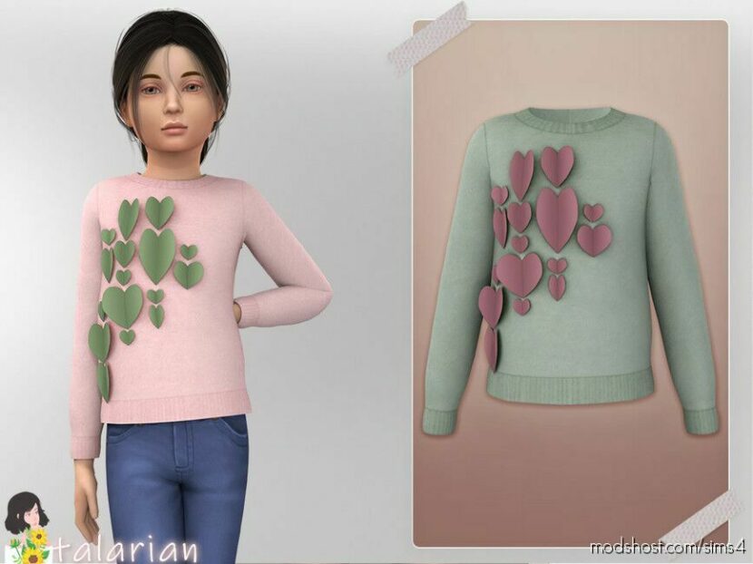 Sims 4 Kid Clothes Mod: Abigail Sweater With Hearts (Featured)