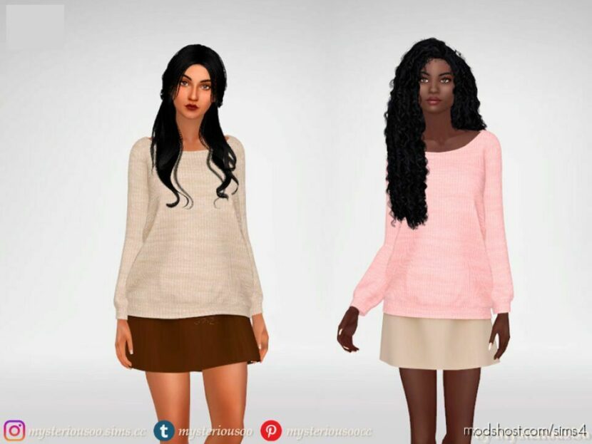 Sims 4 Elder Clothes Mod: Oversize Sweater And Mini Skirt (Featured)