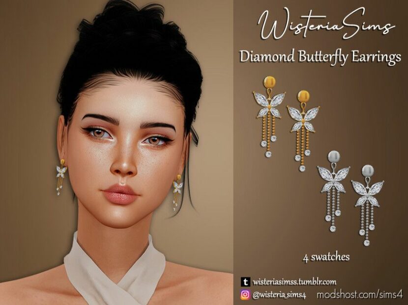 Sims 4 Female Accessory Mod: Diamond Butterfly Earrings (Featured)