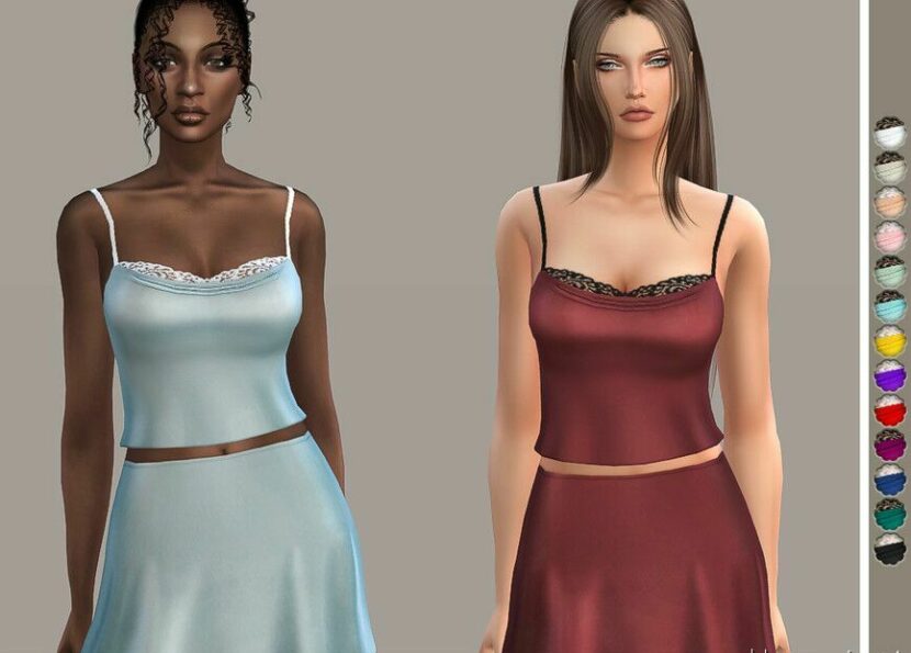 Sims 4 Female Clothes Mod: Satin TOP – SET34-1 (Featured)