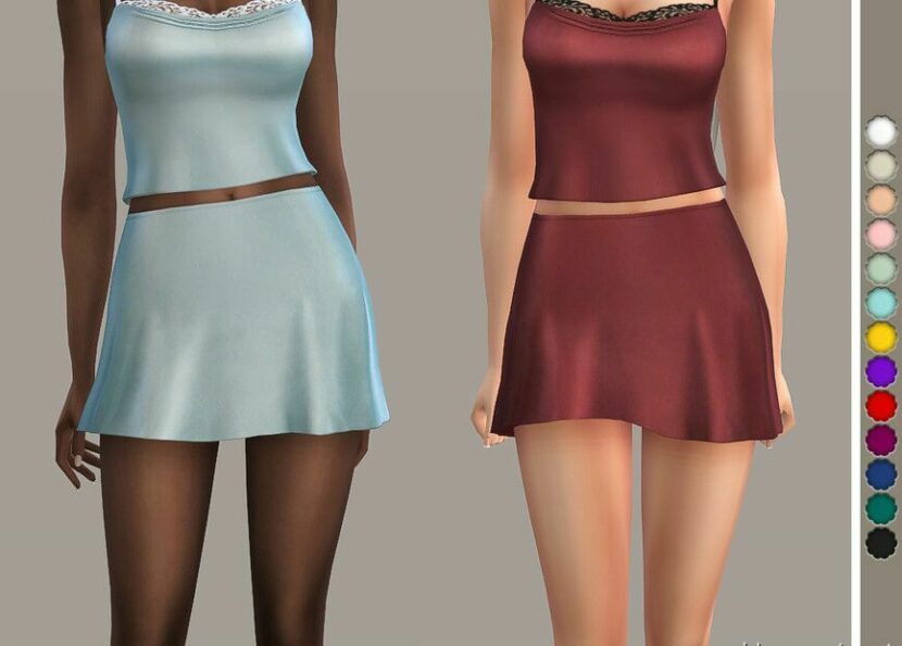 Sims 4 Everyday Clothes Mod: Satin Mini Skirt – SET34-2 (Featured)