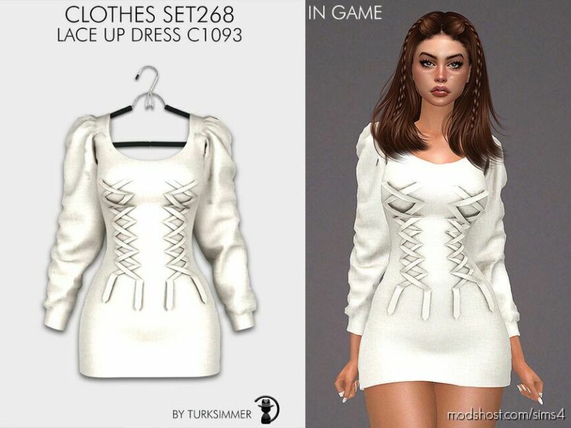 Sims 4 Dress Mod: Clothes SET268 – Lace UP Dress C1093 (Featured)