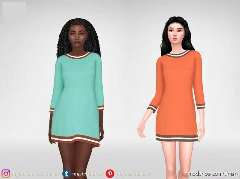 Sims 4 Dress Clothes Mod: Simxties – Mini Dress With Contrasting Stripes (Featured)