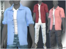 Sims 4 Teen Clothes Mod: Men’s Shirt With Roll-Up Sleeves (Featured)