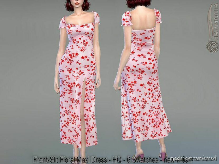 Sims 4 Adult Clothes Mod: Front-Slit Floral Maxi Dress (Featured)