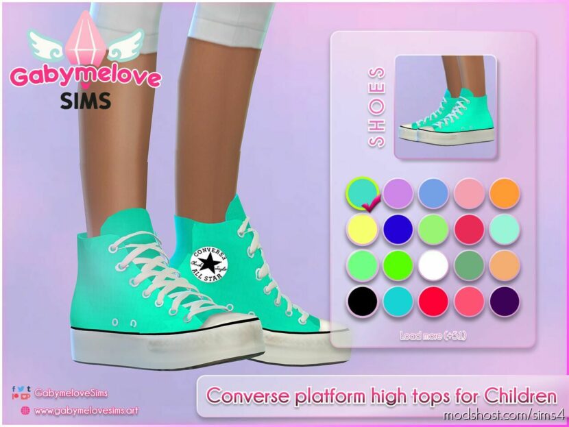 Sims 4 Shoes Mod: Converse platform high top sneakers for Children (Featured)