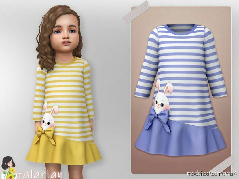 Sims 4 Dress Clothes Mod: Gianna Bunny Applique Striped Dress (Featured)