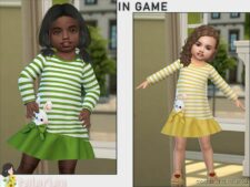 Sims 4 Dress Clothes Mod: Gianna Bunny Applique Striped Dress (Image #2)