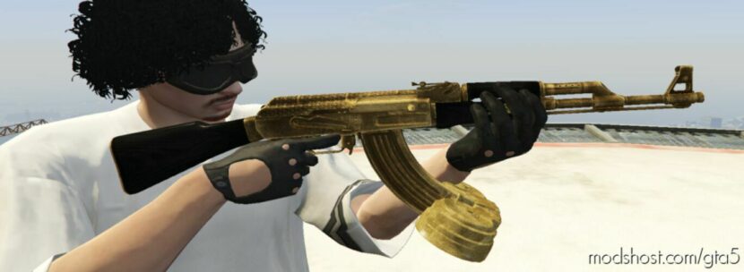 GTA 5 Weapon Mod: Golden AK47 With Ballsmag Animated (Featured)