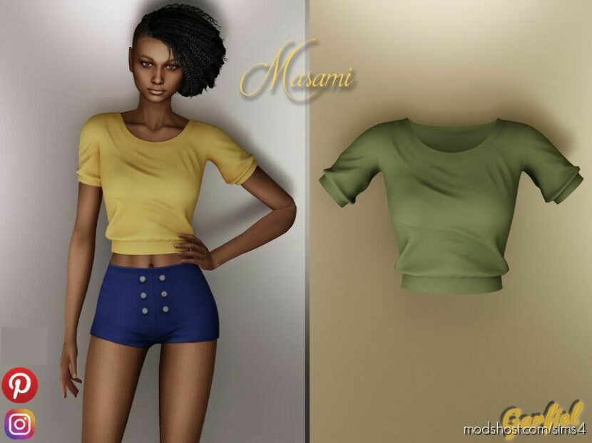 Sims 4 Adult Clothes Mod: Masami – Short T-Shirt With Lots Of Folds (Featured)